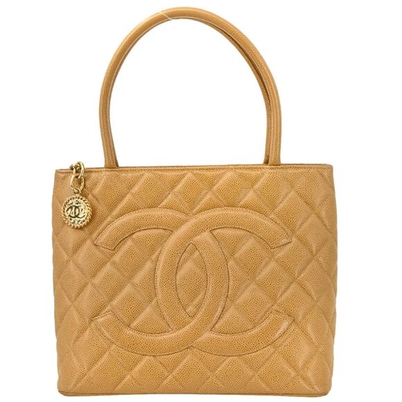 Chanel Beige Calfskin Medallion Tote Handbag - Picture 1 of 11